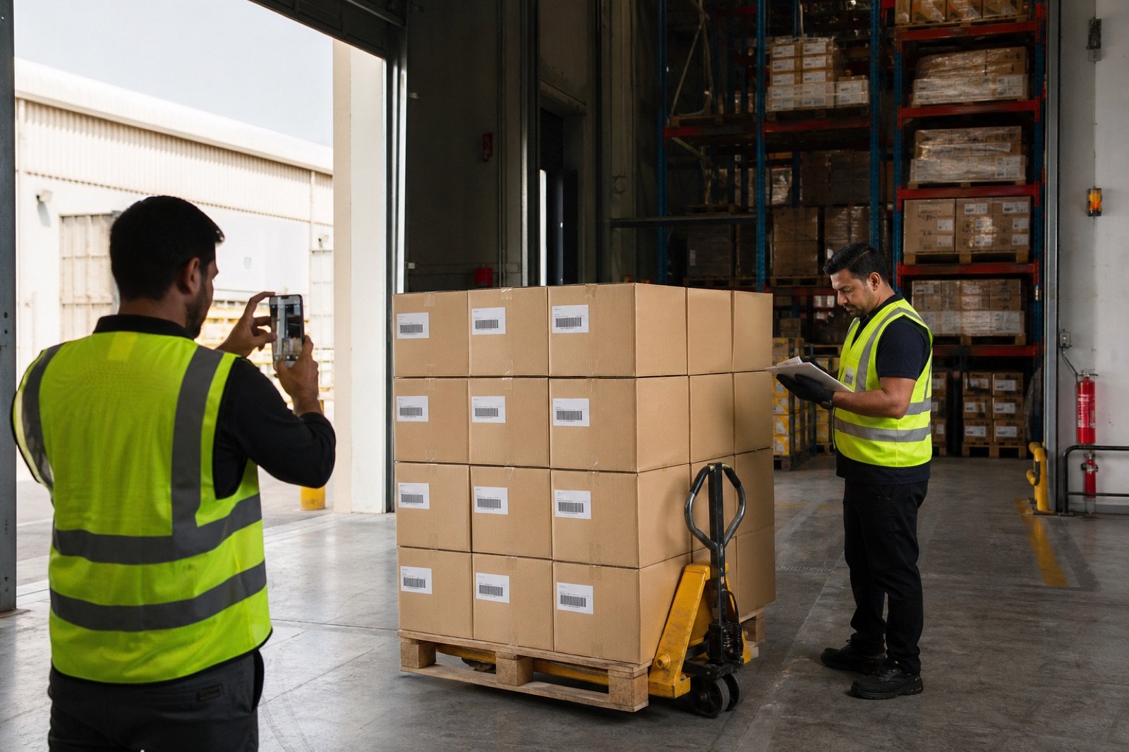 Inbound cartons on a pallet at a UAE fulfilment warehouse