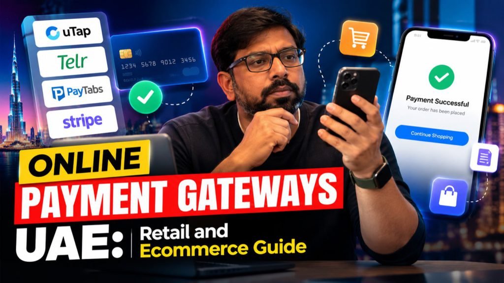 UAE retailer comparing uTap, Telr, PayTabs and Stripe at mobile checkout